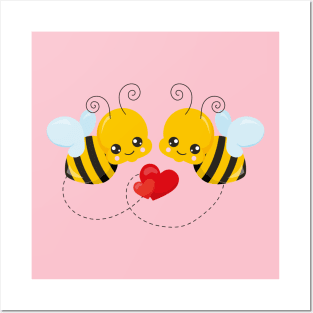 Cute Bee Valentine's day Design Posters and Art